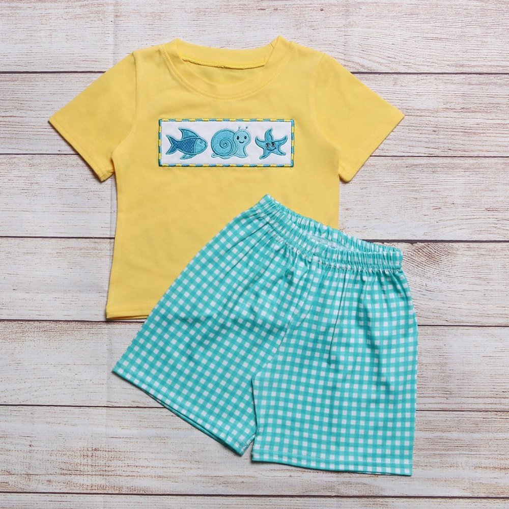 Boutique Boys Ocean Sea Animals Short Sleeve Shorts Outfit Set